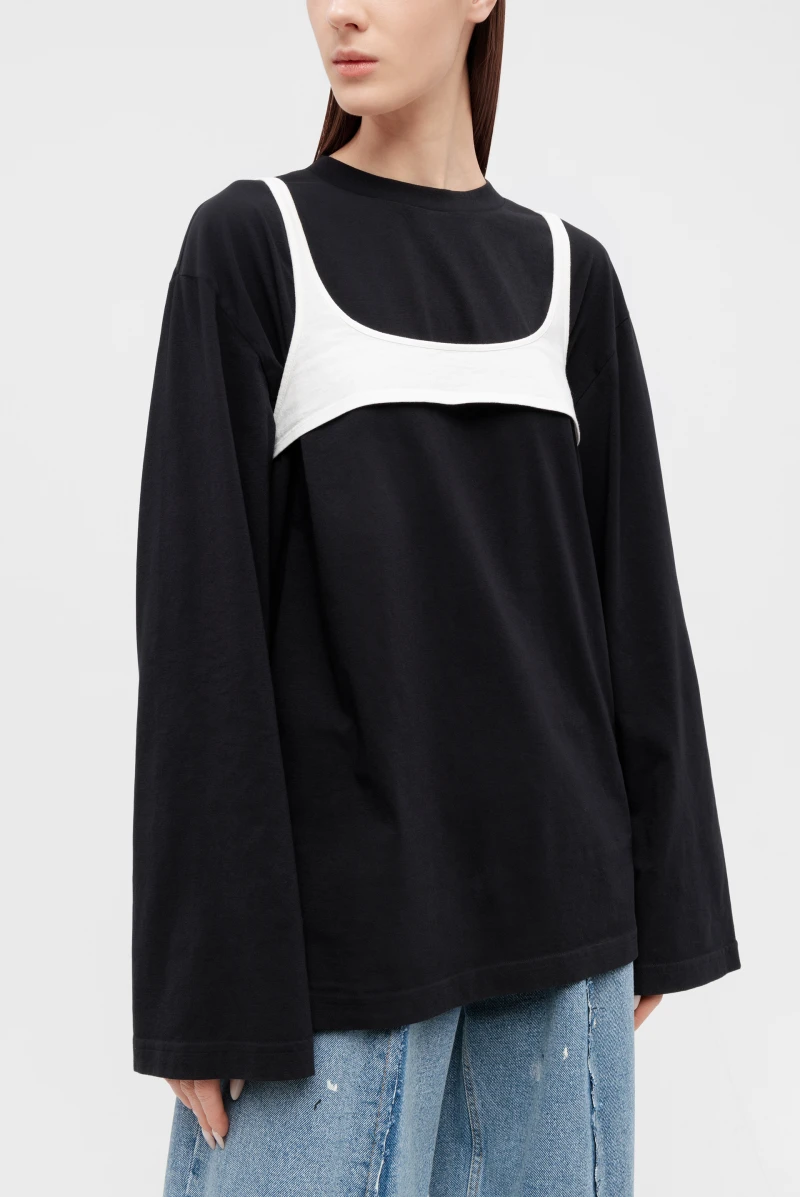 Лонгслив MM6 Maison Margiela t-shirt black/white 9050241106