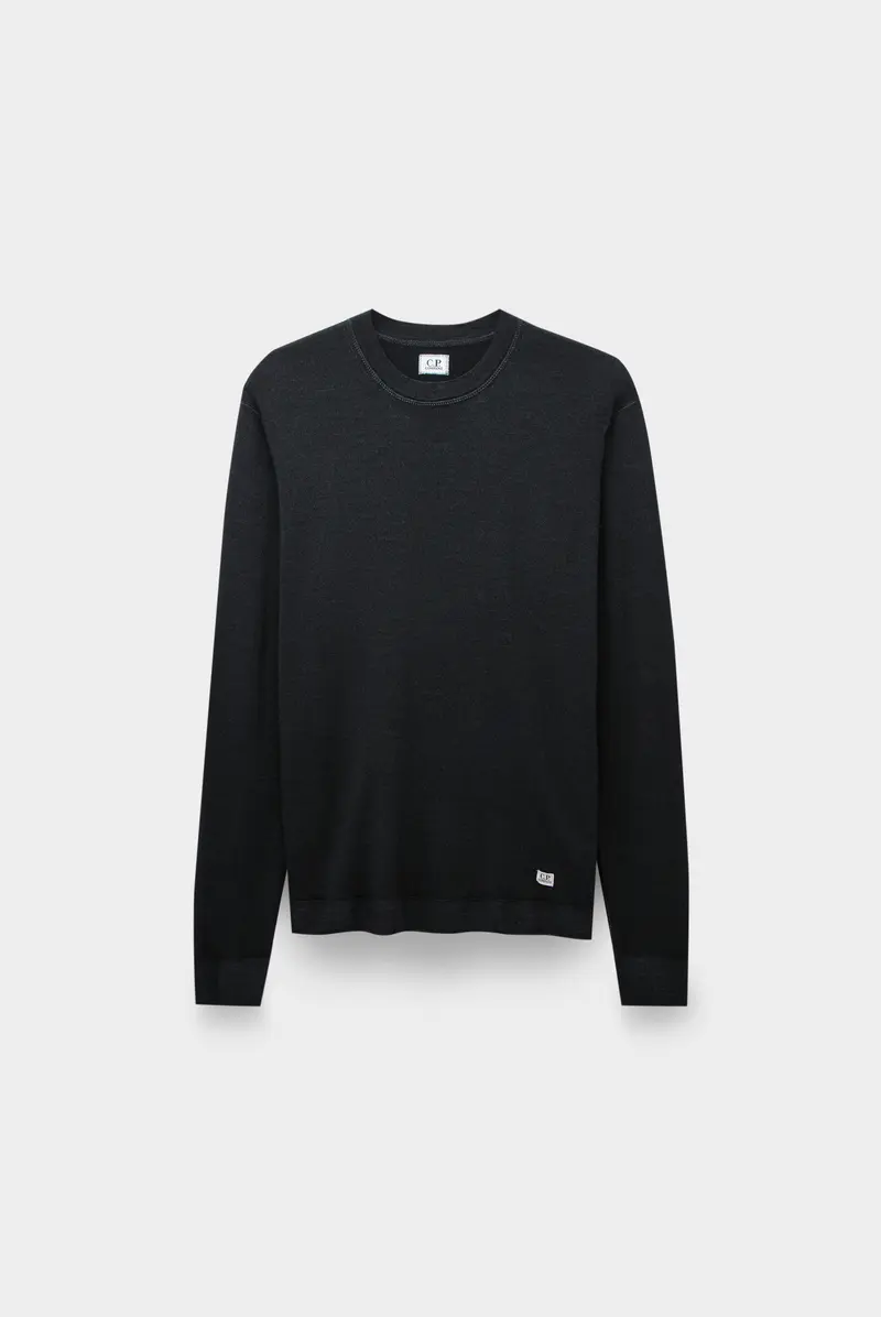 C.P. Company merino wool fast dyed crew neck logo knit black 9113242091 19590 Leform