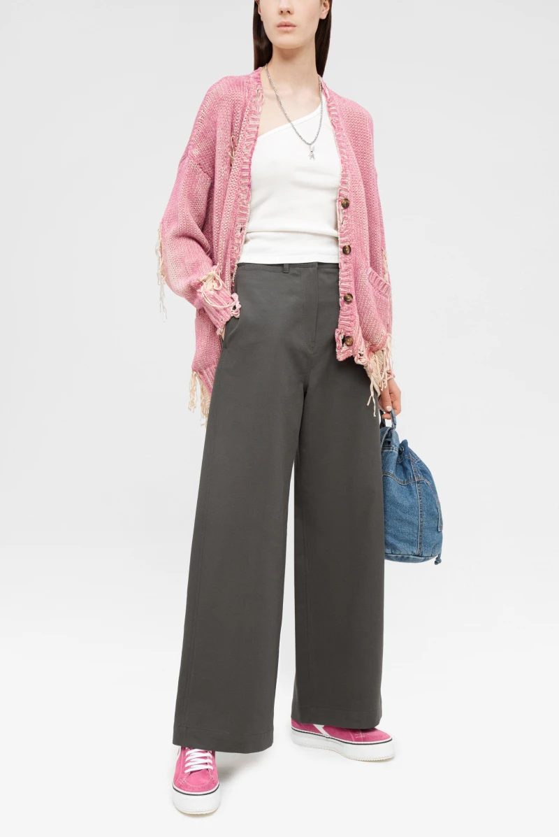 トップス and wander 22SS Covered Rip Cardigan-4 Кардиган R13 bright pink distressed jumbo cardigan printed