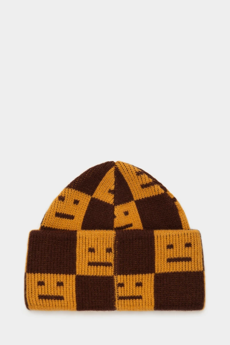 Acne Studios kuri checkerboard face beanie ochre orange coffee brown 9460231018 8990 Leform