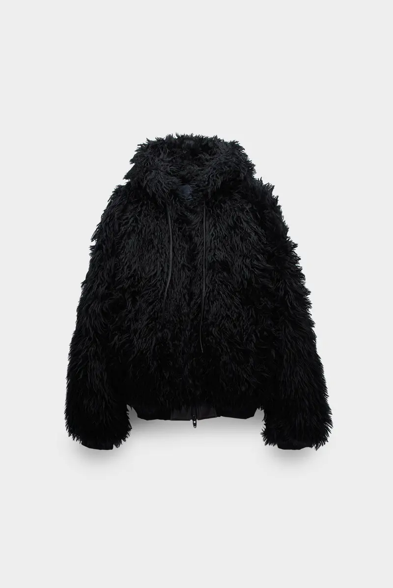 Faux fur zip up hoodie black on sale