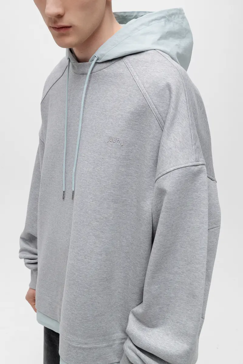 Худи Juun.J cotton layered light jersey hoodie light grey