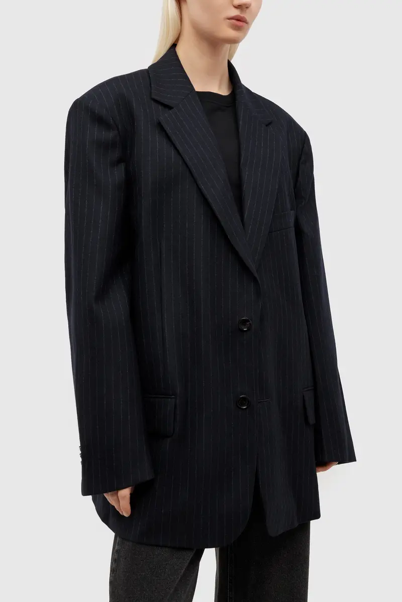 Пиджак System wool single pinstripe set-up jacket dark navy
