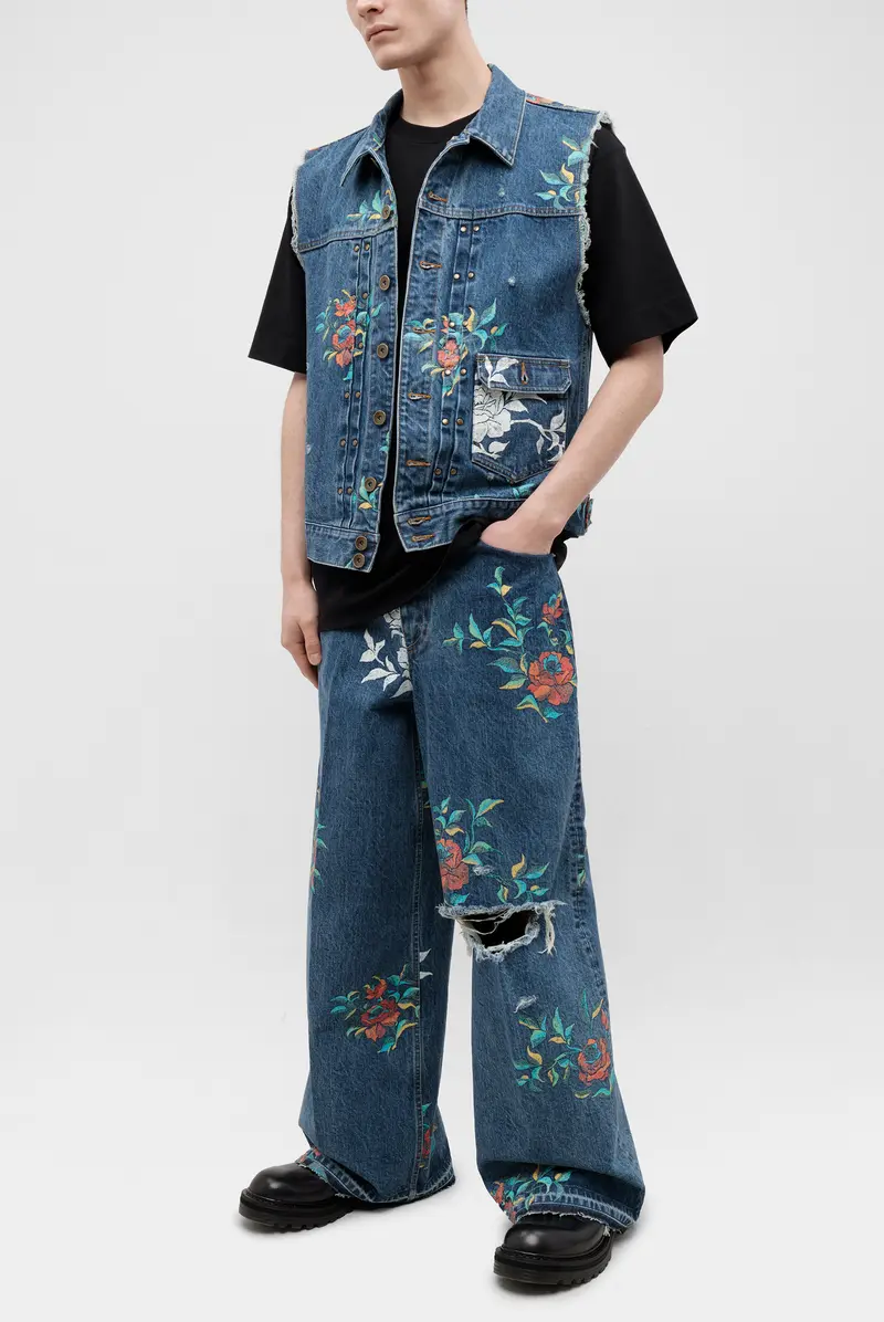 Джинсы Bed j.w. Ford flower pattern denim wide pants indigo Джинсы Bed j.w. Ford flower pattern denim wide pants indigo