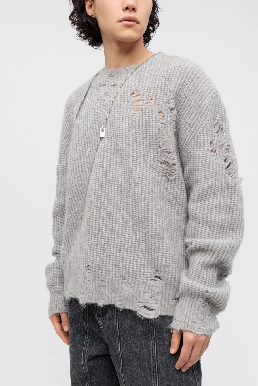 HELIOT EMIL DISTRESSED CARDIGAN グレー HELIOT EMIL Gray Distressed Sweater Heliot Emil
