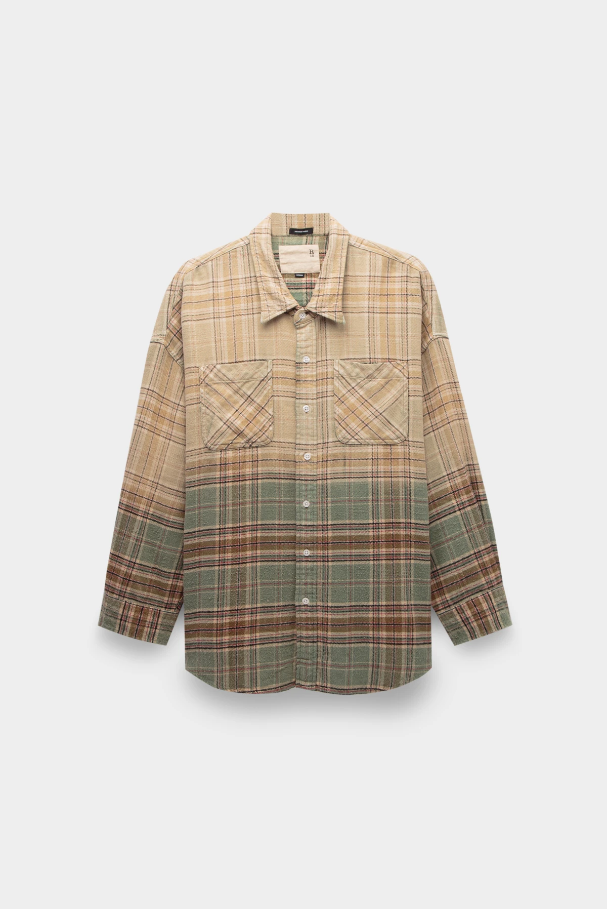 Рубашка R13 drop neck workshirt gradient bleach green plaid Рубашка R13 drop neck workshirt gradient bleach green plaid