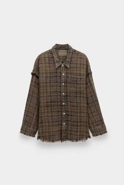 綿 Рубашка R13 shredded seam drop neck shirt teal / navy / yellow